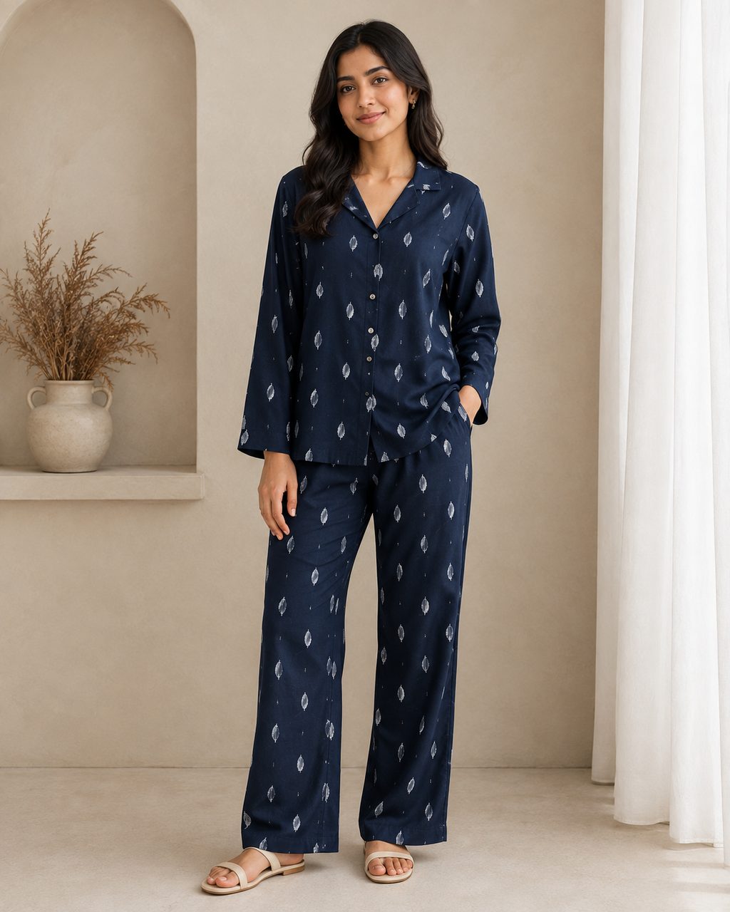 Leaf Printed Cotton Unstitched Co-Ord Set Fabric