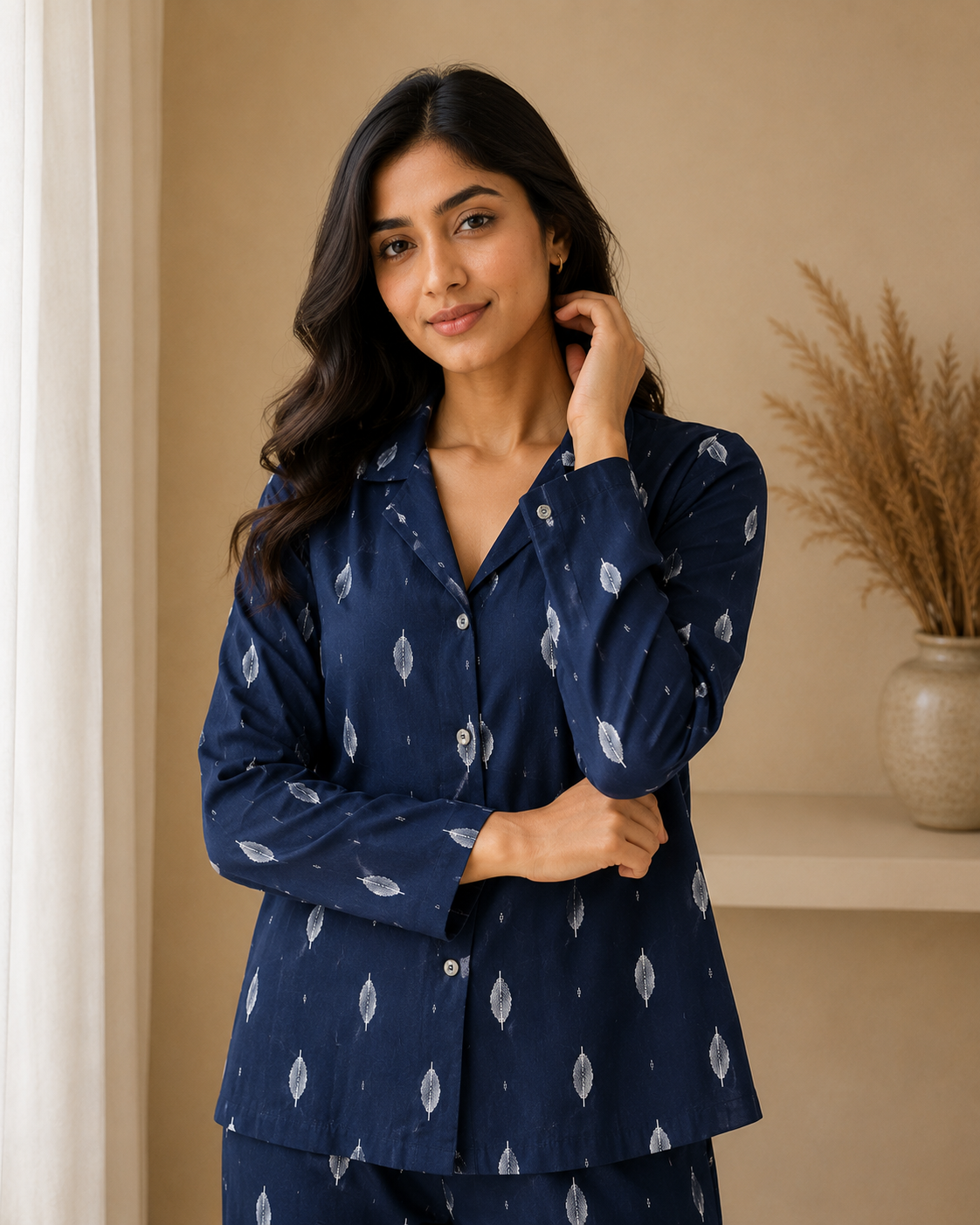 Leaf Printed Cotton Unstitched Co-Ord Set Fabric