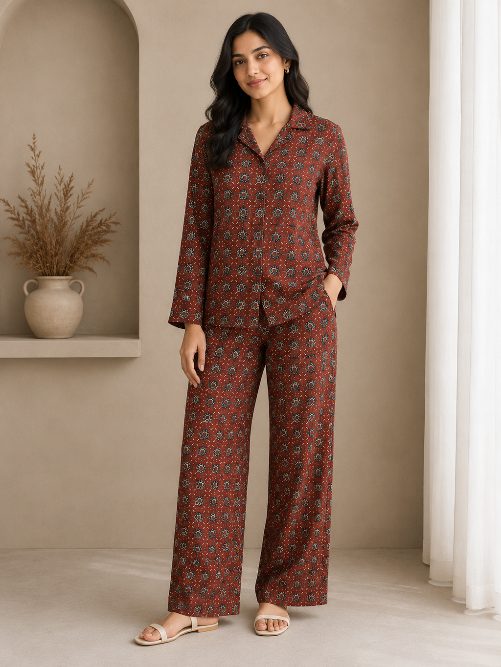 Printed Cotton Unstitched Cord Set Fabric