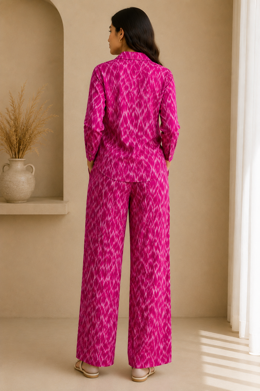 Ikat Printed Cotton Unstitched Cord Set Fabric