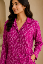 Ikat Printed Cotton Unstitched Cord Set Fabric