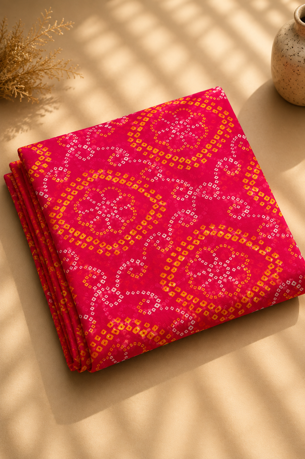 Rani Pink Bandhani Printed Premium Cotton Unstitched Fabric