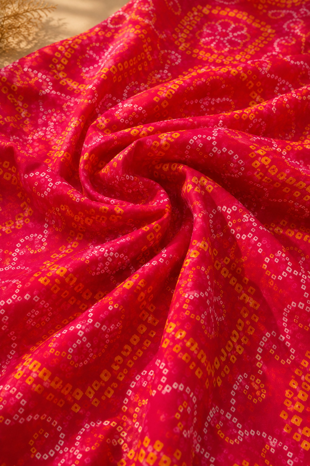 Rani Pink Bandhani Printed Premium Cotton Unstitched Fabric
