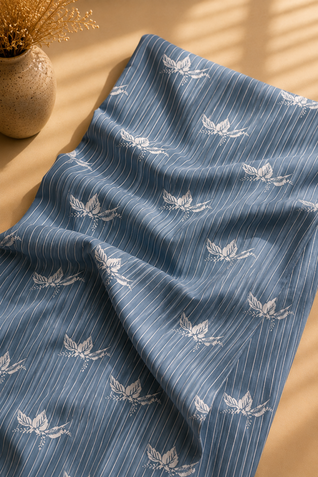 Steel Blue Floral Printed Unstitched Cotton Fabric | Premium Cotton Dress Material | Fabric for Co-Ord Set, Shirt, Kurti & Creative Stitching