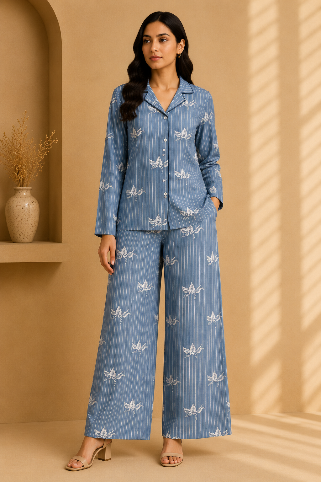 Steel Blue Floral Printed Unstitched Cotton Fabric | Premium Cotton Dress Material | Fabric for Co-Ord Set, Shirt, Kurti & Creative Stitching