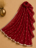 Maroon Bandhani Heavy Embroidered Unstitched Suit Fabric Set With Heavy Organza Dupatta & Bottom