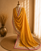 Mustard Banarasi Tissue Georgette Heavy Embroidered Unstitched Suit Fabric Set With Heavy Banarasi Tissue Georgette Dupatta