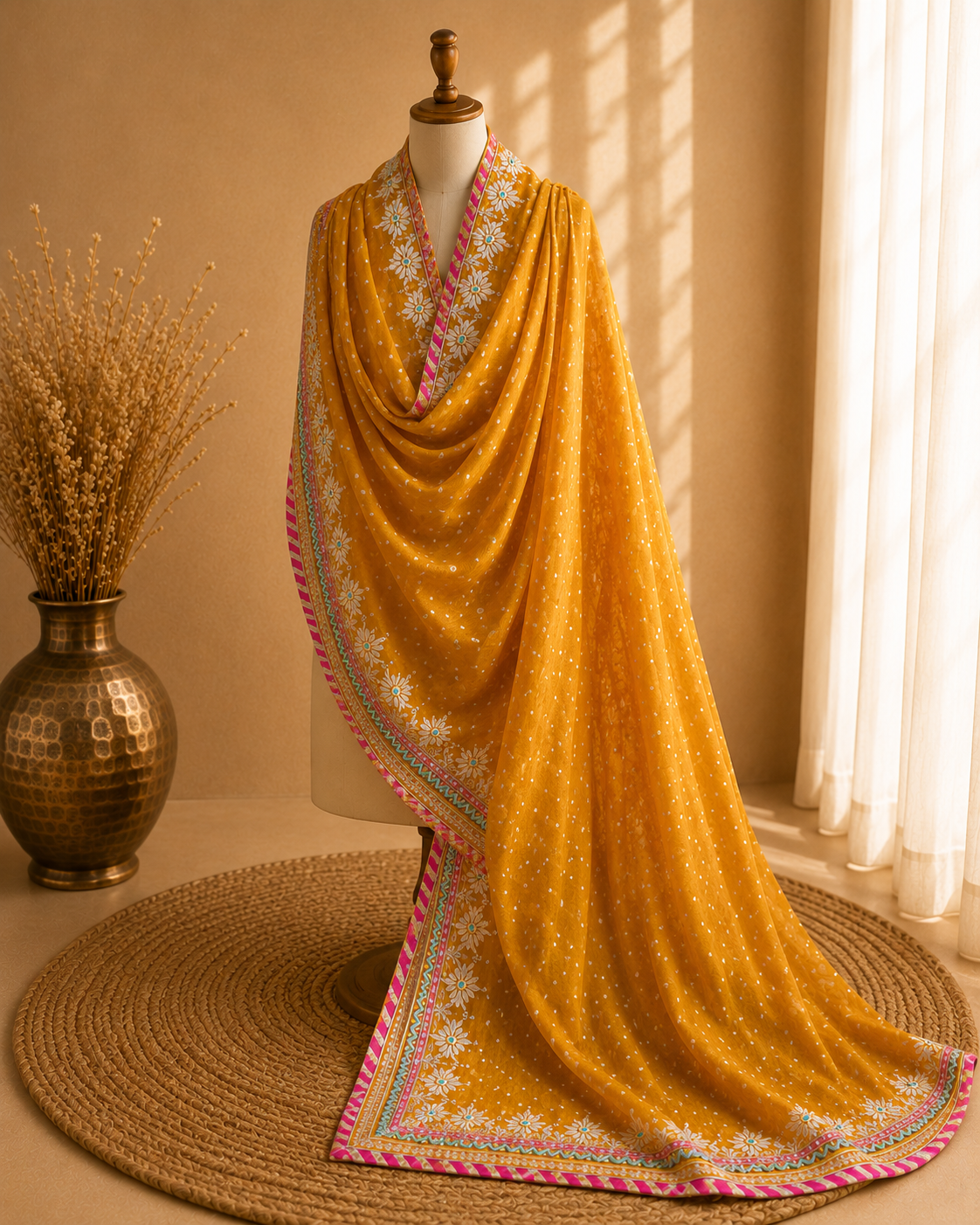 Mustard Banarasi Tissue Georgette Heavy Embroidered Unstitched Suit Fabric Set With Heavy Banarasi Tissue Georgette Dupatta