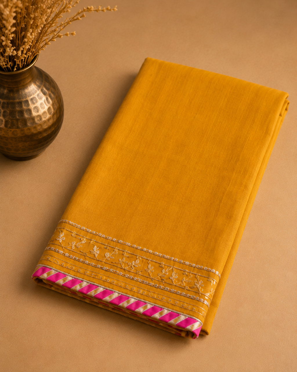 Mustard Banarasi Tissue Georgette Heavy Embroidered Unstitched Suit Fabric Set With Heavy Banarasi Tissue Georgette Dupatta