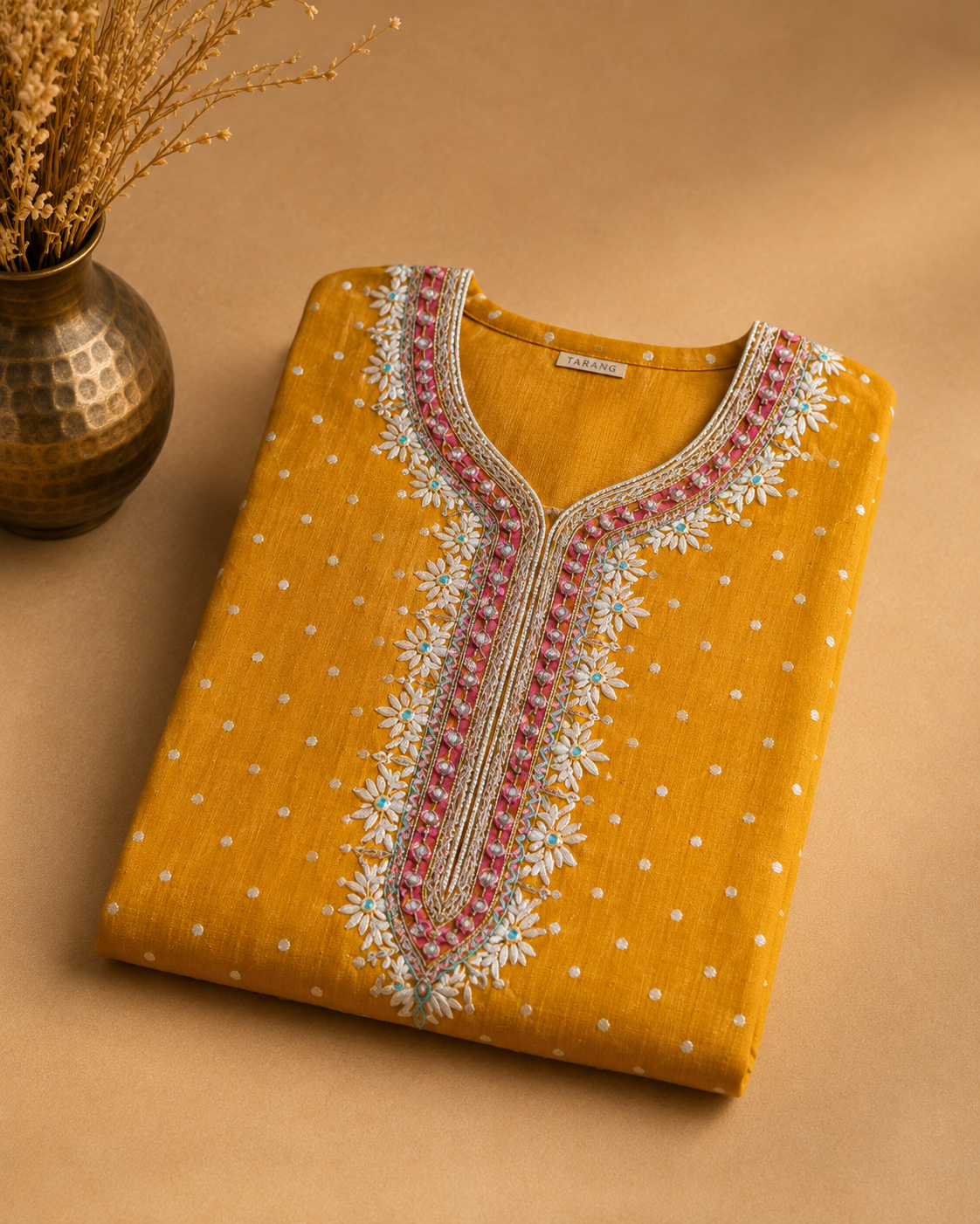 Mustard Banarasi Tissue Georgette Heavy Embroidered Unstitched Suit Fabric Set With Heavy Banarasi Tissue Georgette Dupatta