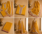 Mustard Banarasi Tissue Georgette Heavy Embroidered Unstitched Suit Fabric Set With Heavy Banarasi Tissue Georgette Dupatta