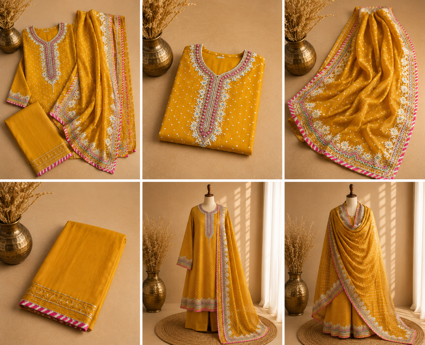 Mustard Banarasi Tissue Georgette Heavy Embroidered Unstitched Suit Fabric Set With Heavy Banarasi Tissue Georgette Dupatta