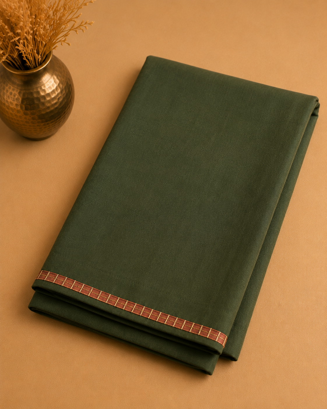 Olive Green Banarasi Tissue Georgette Heavy Embroidered Unstitched Suit Fabric Set With Designer Printed Dupatta & Bottom