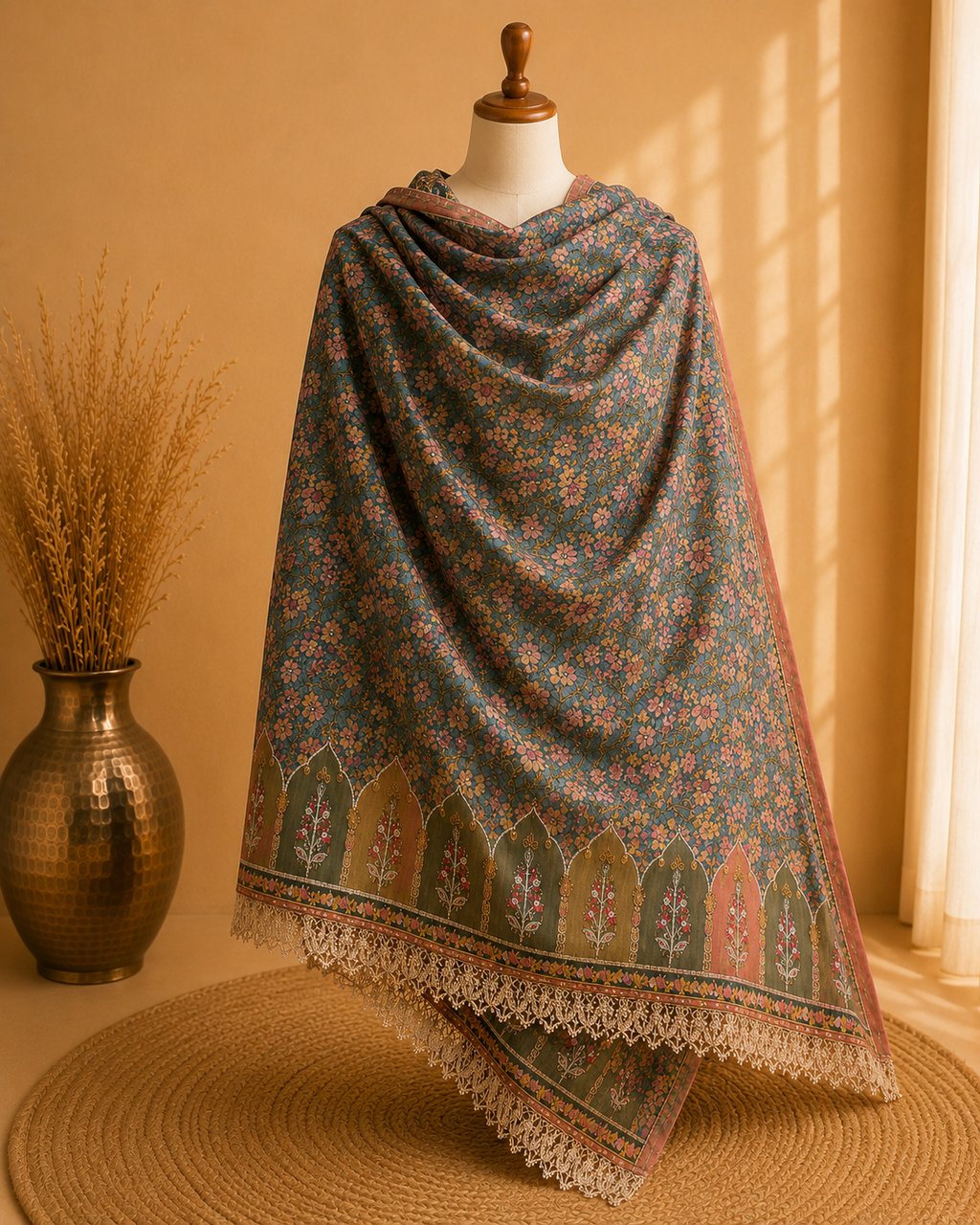 Olive Green Banarasi Tissue Georgette Heavy Embroidered Unstitched Suit Fabric Set With Designer Printed Dupatta & Bottom