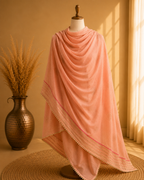 Peach Heavy Sequence Embroidered Unstitched Chiffon Suit Fabric Set With Heavy Chiffon Dupatta & Bottom
