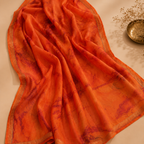 Orange Chanderi Printed Unstitched Suit Fabric Set With Printed Chanderi Dupatta & Cotton Bottom