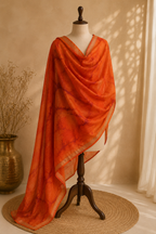 Orange Chanderi Printed Unstitched Suit Fabric Set With Printed Chanderi Dupatta & Cotton Bottom
