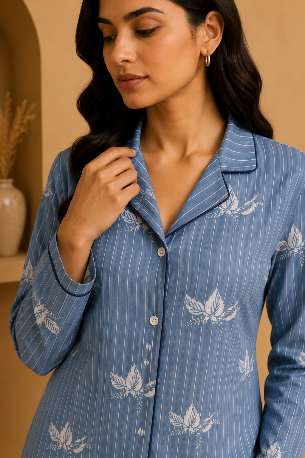 Steel Blue Floral Printed Unstitched Cotton Fabric | Premium Cotton Dress Material | Fabric for Co-Ord Set, Shirt, Kurti & Creative Stitching